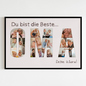 Fotocollage als Buchstaben „Beste Oma“. Personalisiertes Geschenk Oma, Uroma.