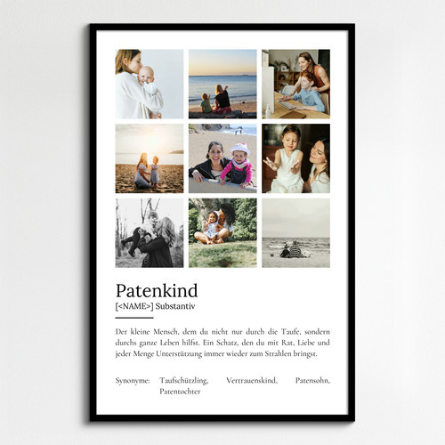 "Patenkind" Definition - Geschenk als Poster, Leinwand erstellen. Eigene Fotos und Text.