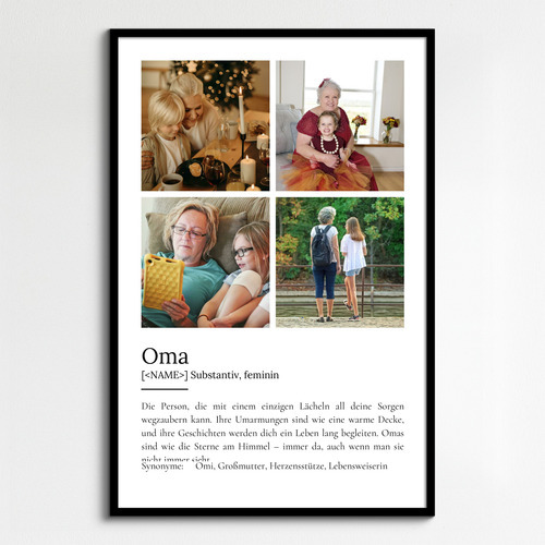 "Oma" Definition - Geschenk als Poster, Leinwand erstellen. Eigene Fotos und Text.