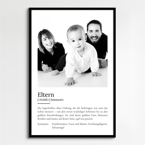 "Eltern" Definition - Geschenk als Poster, Leinwand erstellen. Eigene Fotos und Text.