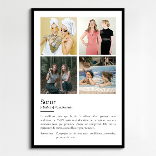 Poster Définition Personnalisé 'Sœur' - Cadeau Unique avec Photos et Texte Adaptable