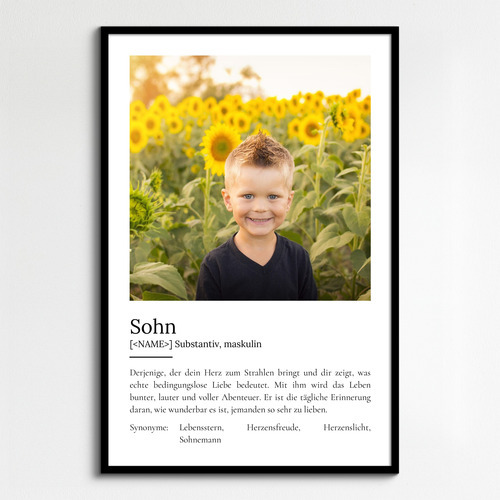 "Sohn" Definition - Geschenk als Poster, Leinwand erstellen. Eigene Fotos und Text.