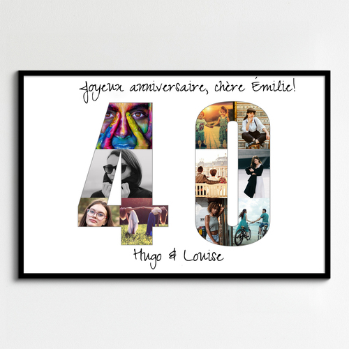 Collage Photo "40" pour Anniversaire ou Événement - Personnalisez et Offrez !